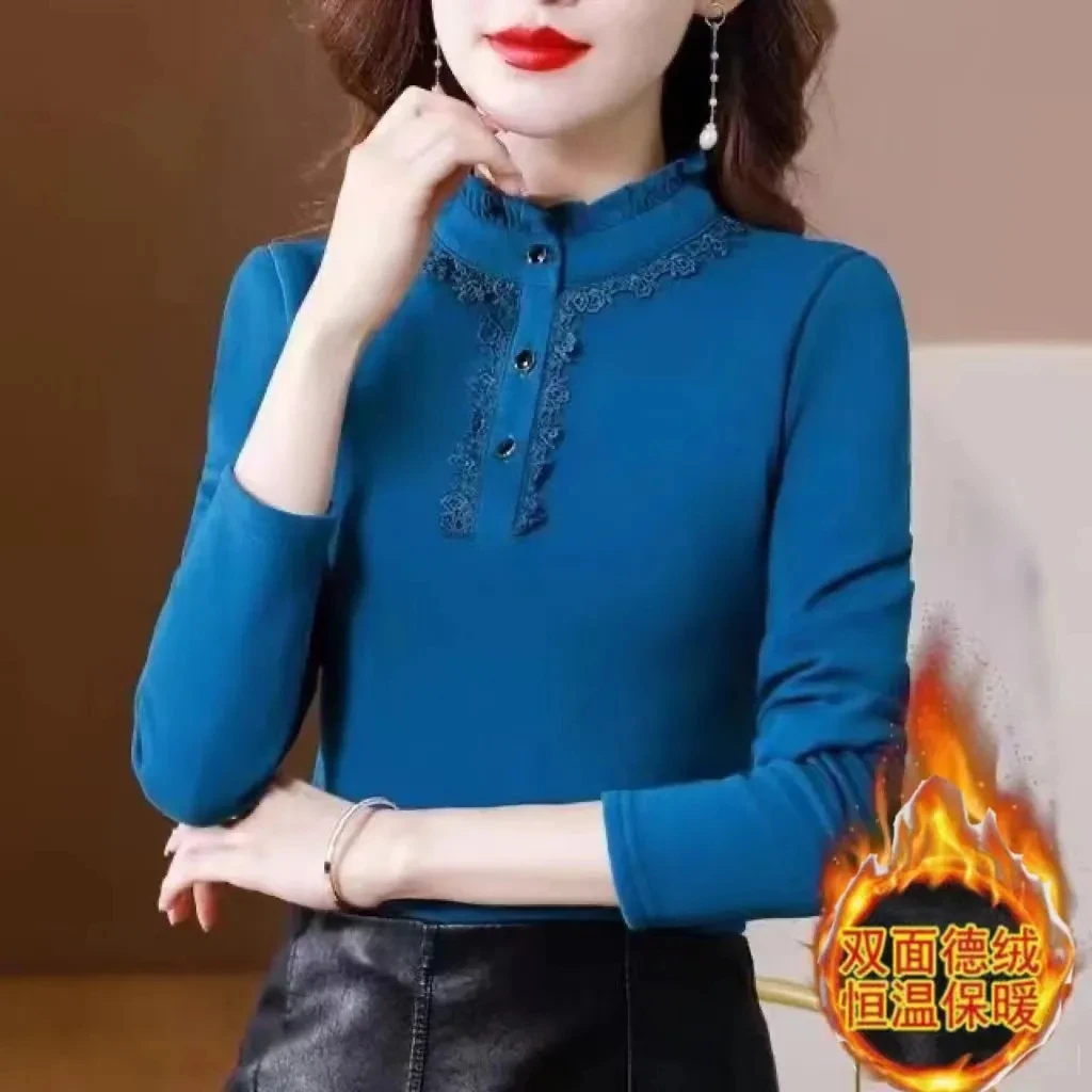双面德绒打底衫女秋冬加厚保暖洋气内搭半高领德绒保暖上衣外穿