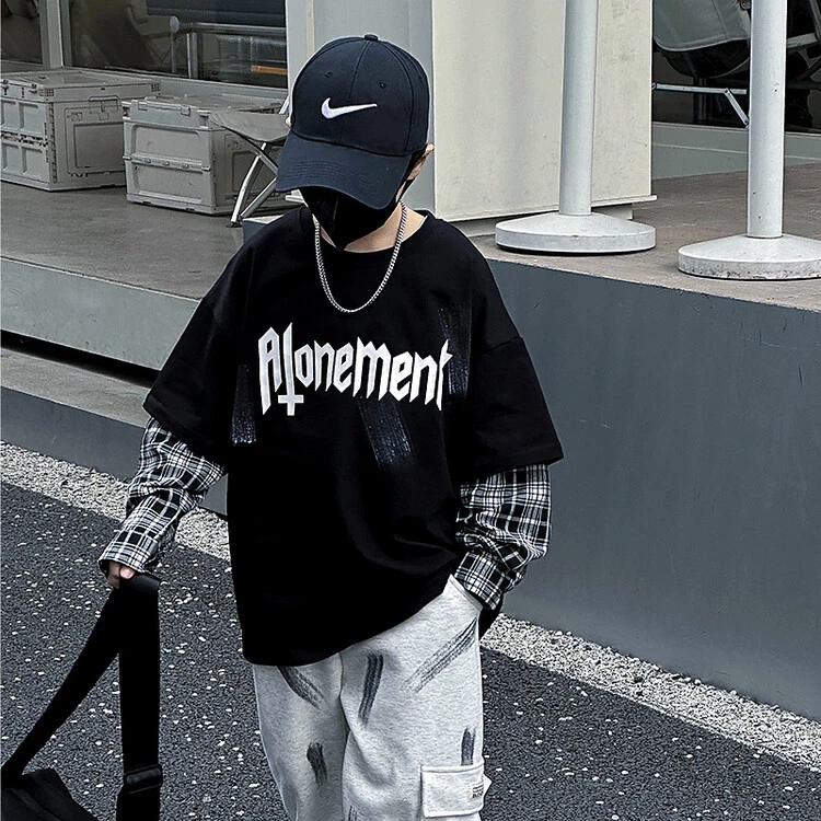 假两件长袖T恤春秋款2025新款春季儿童条纹春装打底衫酷帅儿童装