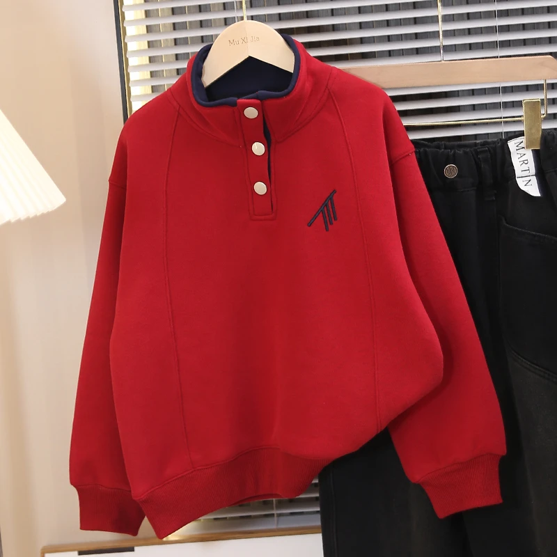 男童红色卫衣拜年服秋冬款2025新款儿童新年本命蛇年加绒加厚冬季