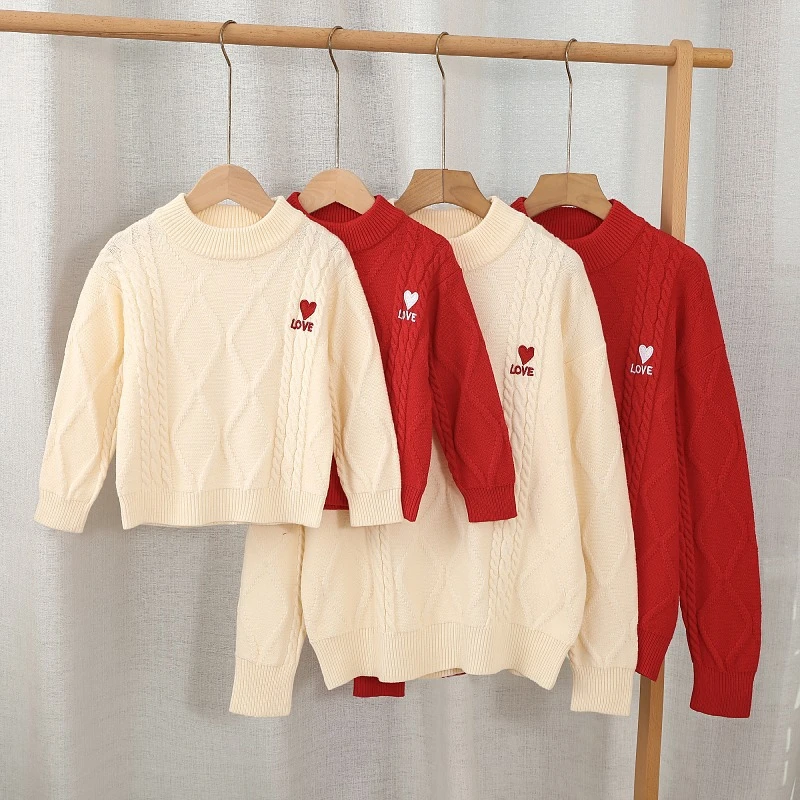 新年亲子装红色毛衣一家三口四口过年喜庆拜年服家庭装母子母女