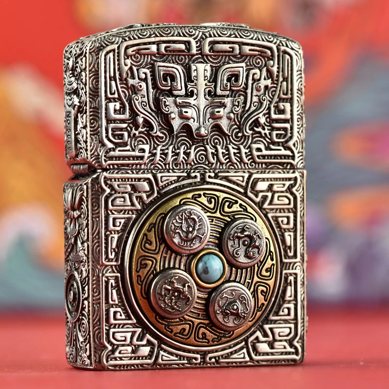 zippo打火机正品之宝古银九宫八卦星盘四象煤油防风火机DY9902TJ