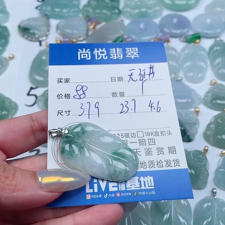 翡翠颈饰银S925镶嵌天然翡翠吊坠