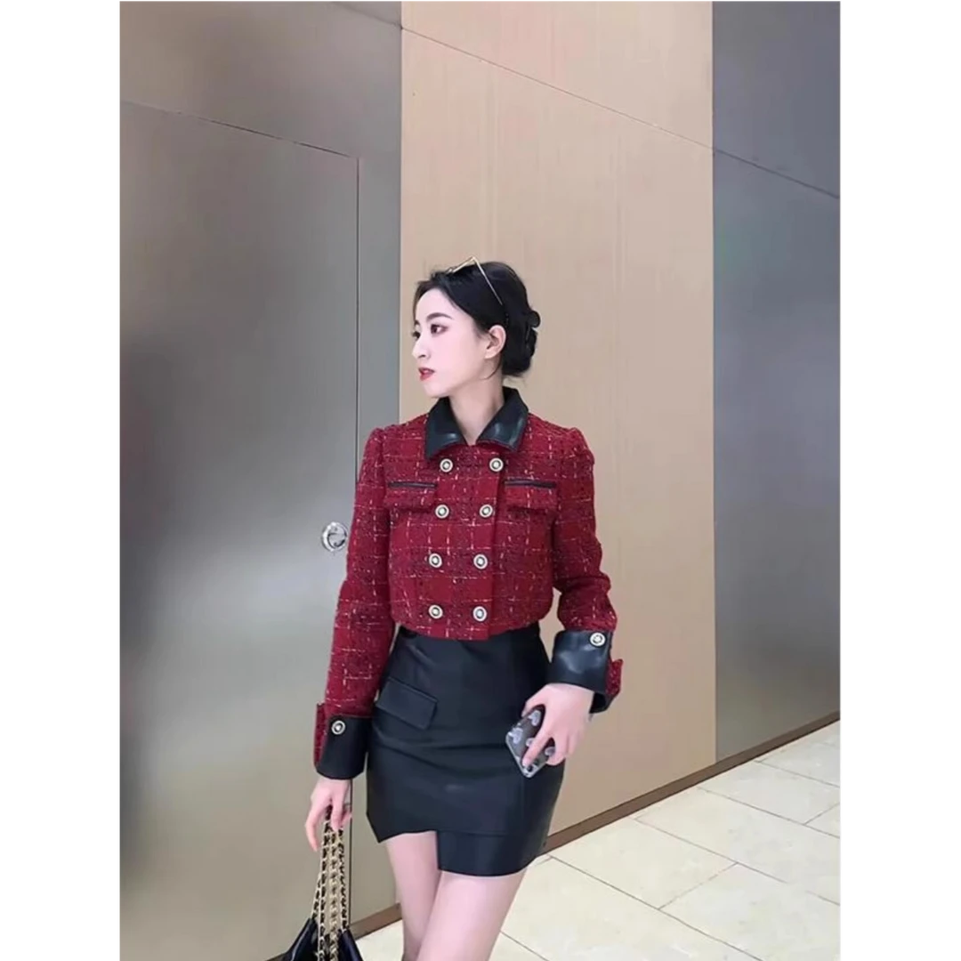 时尚红色减龄小香风短款外套女2025年秋冬季新款高级感小香风外套