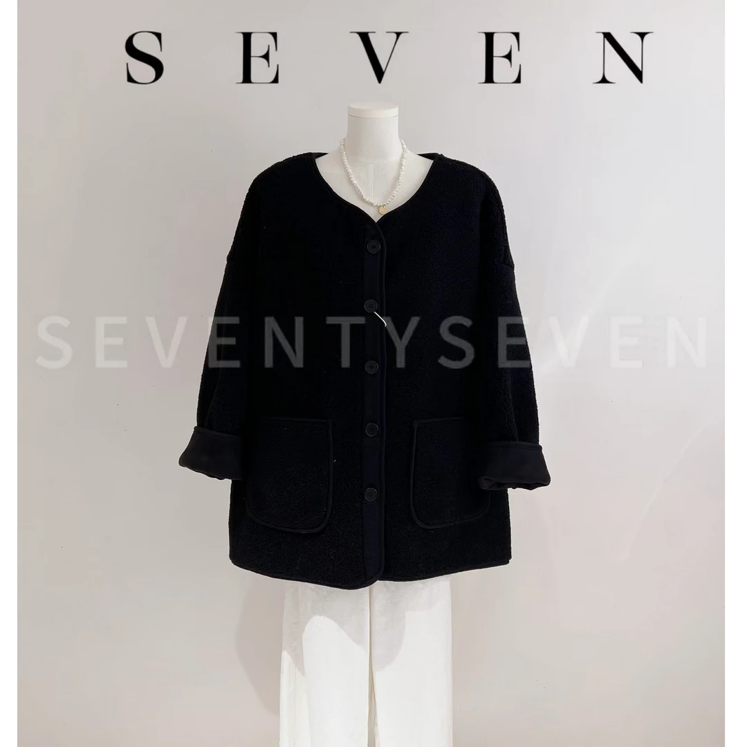 C830 韩版简约无领宽松羊羔毛外套