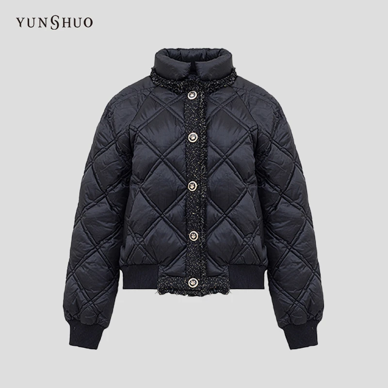 YUNSHUO短款羽绒服女时尚毛边保暖棉服815065
