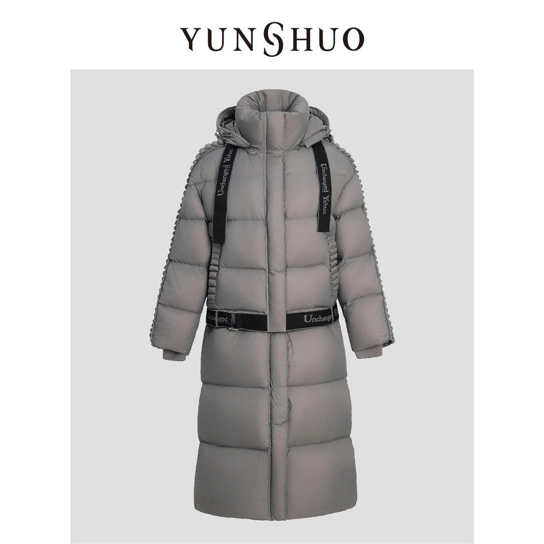 YUNSHUO允硕冬季新品长款可拆卸连帽立领90白鸭绒羽绒服819072