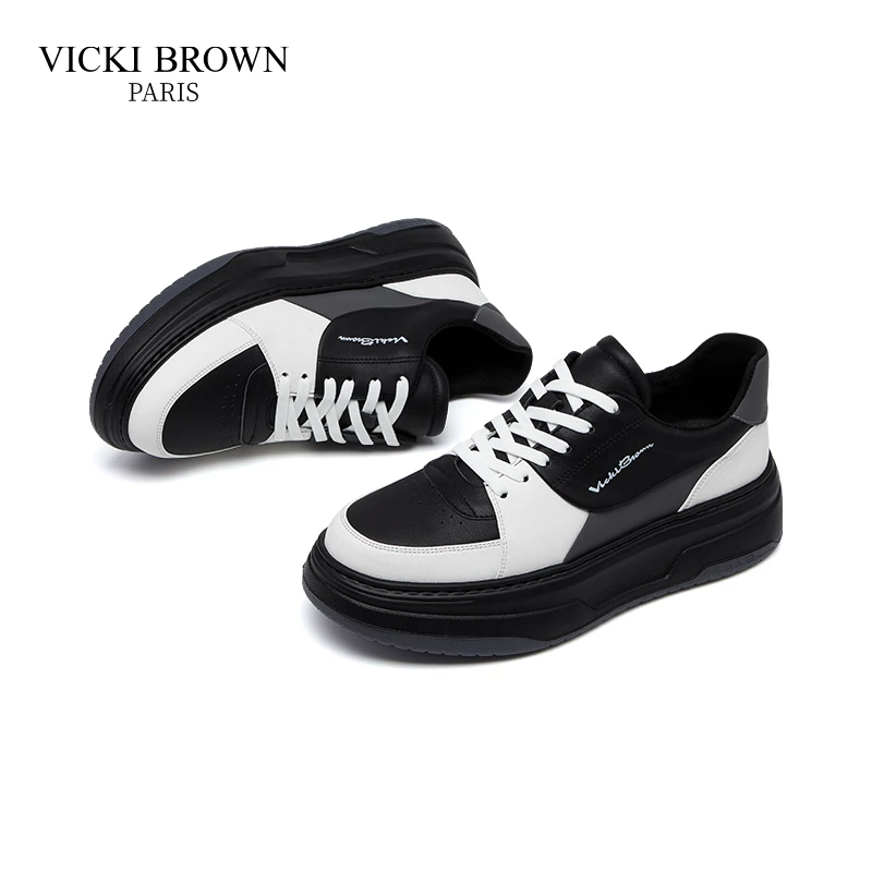 时尚男士休闲鞋真皮运动系带增高百搭撞色板鞋潮鞋低帮圆头