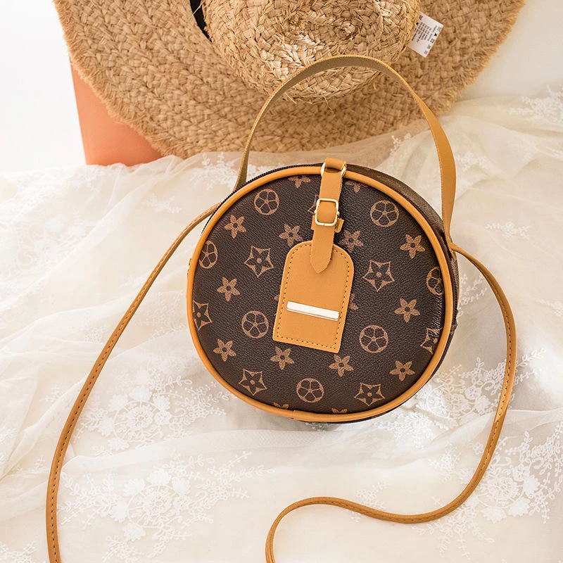 包包女2024新款韩版时尚印花斜挎包简约小圆包百搭女包手提单肩包