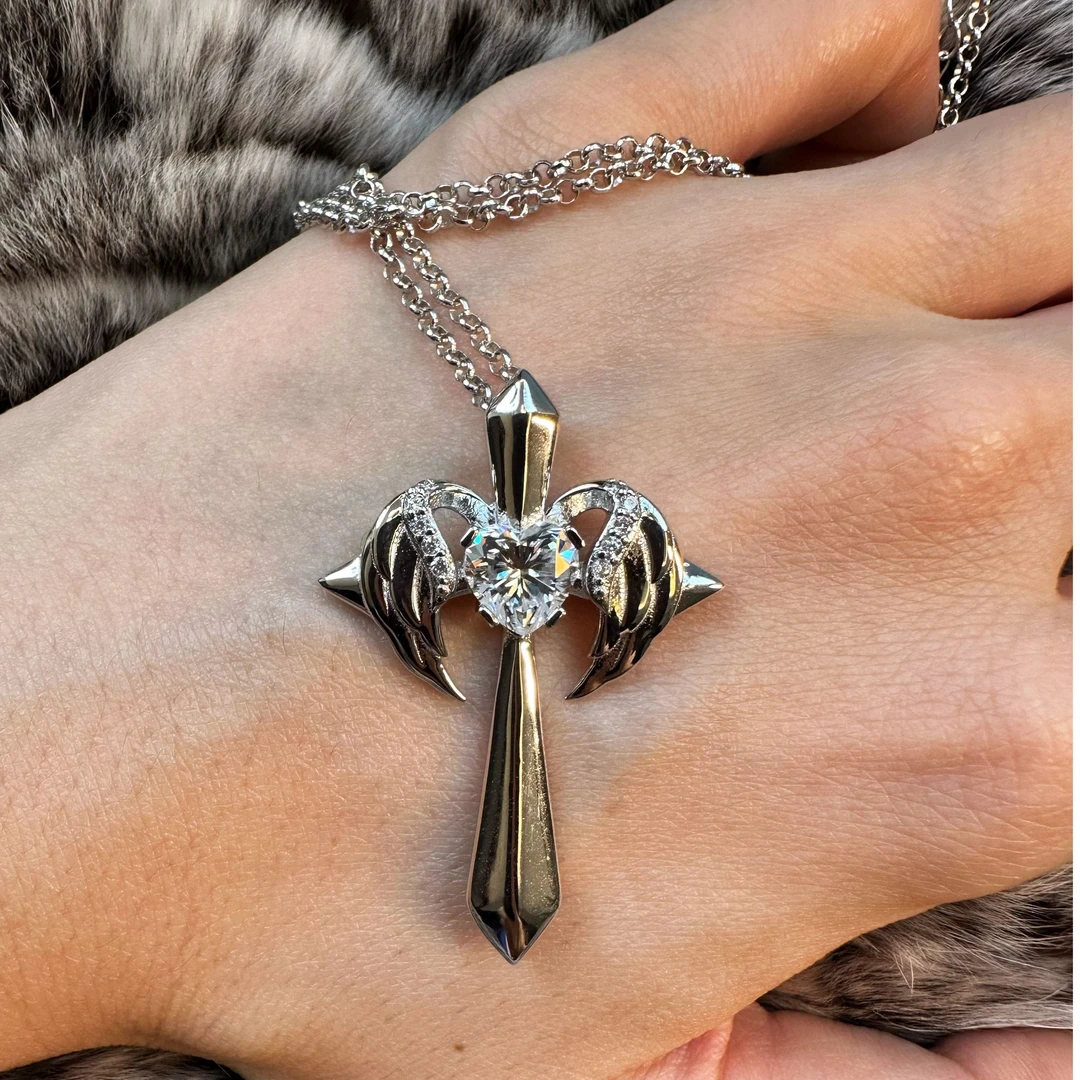 坠链均925银莫桑石 小众复古银色个性925莫桑宝剑天使吊坠