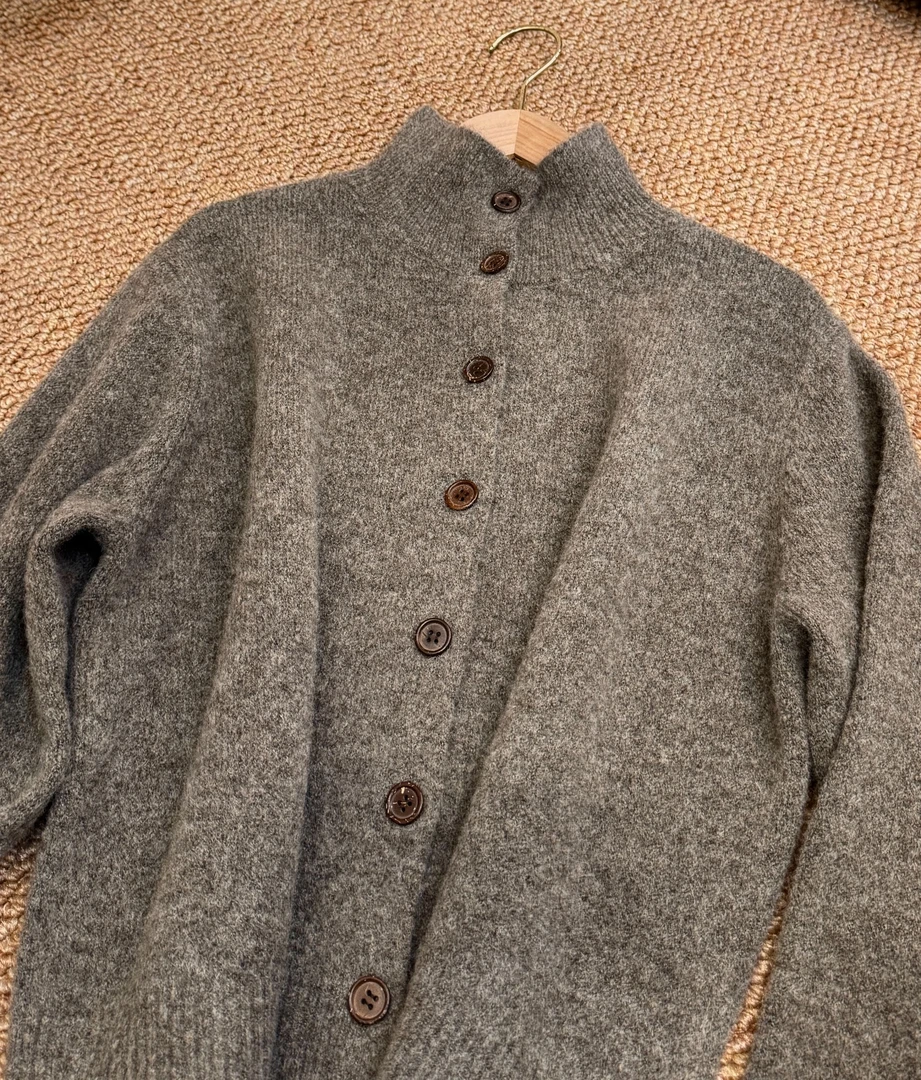 XFN【叠穿】纽扣高领针织毛衣女秋冬新款韩系短款上衣百搭休闲打底