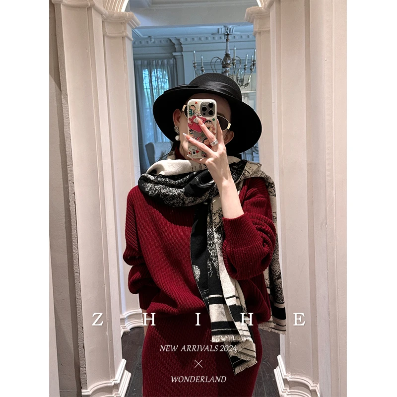 至禾Wonderland【江烟引】chao软糯100棉双面双色水墨画针织围巾