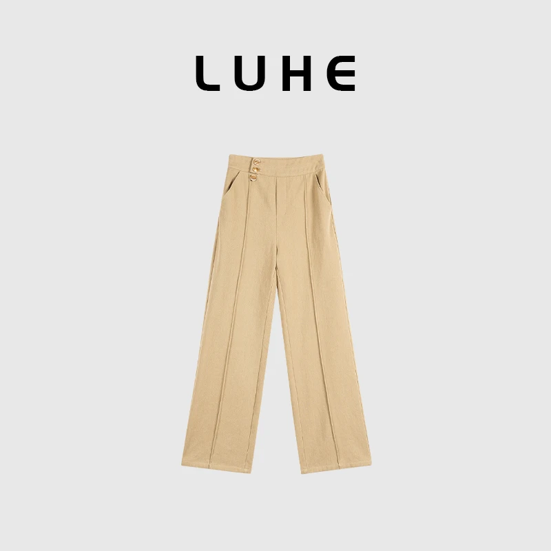 LUHE【伯明翰】100%棉直筒显瘦阔腿裤-YH023828