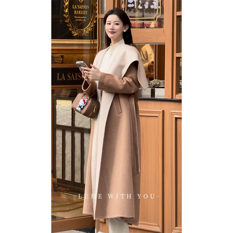 LUHE【苏黎世】luxy系列-100羊毛全手工双拼色气质浴袍大衣LH023232