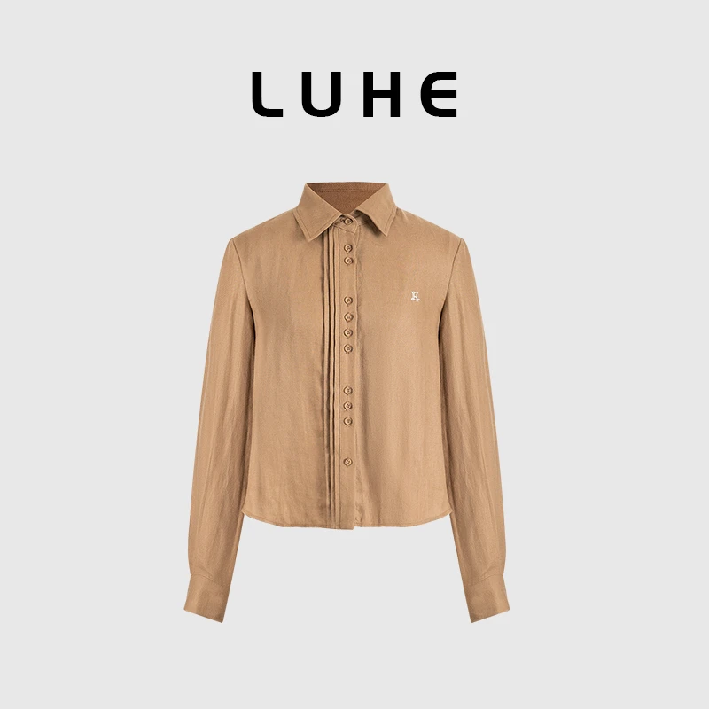 LUHE【秋日作家】luxy系列100%苎麻自然主义老钱风高知感咖色衬衫