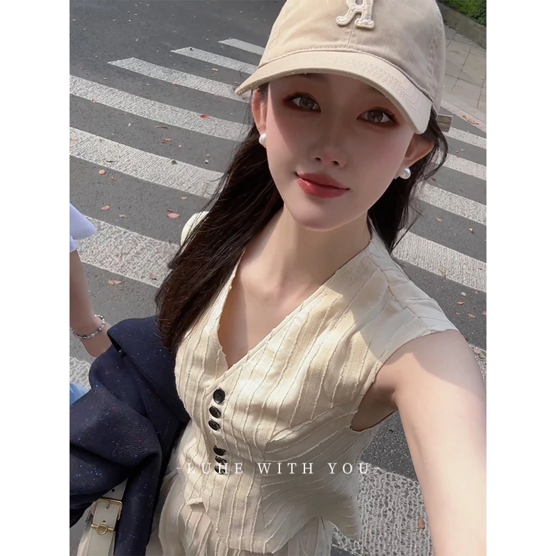 LUHE【上东区】hehe私服高货线100%棉原创设计款西装收腰马甲阔腿裤