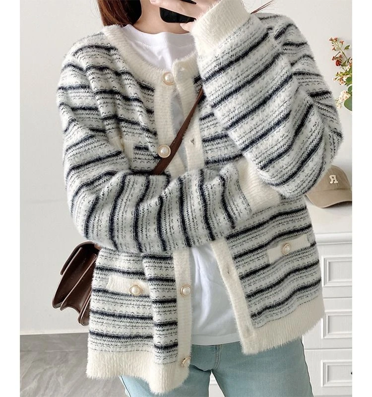 2664小香风时尚百搭双面绒外套韩版宽松外套开衫毛衣