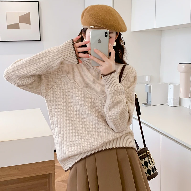 5060慵懒风内搭打底衫上衣秋冬款纯色显瘦打底长袖气质半高领