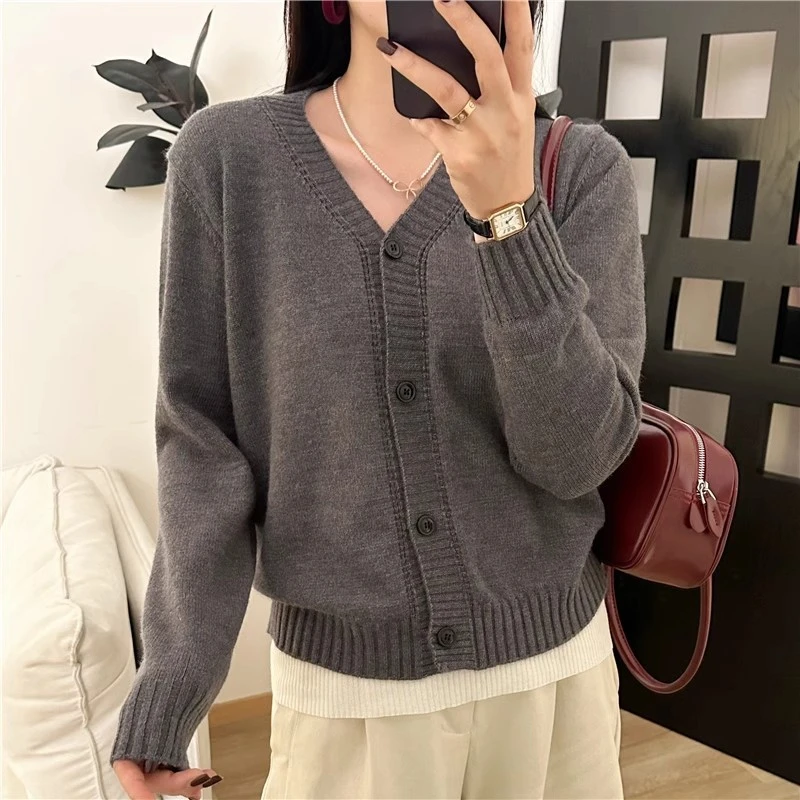 5032复古慵懒风加厚圆领毛衣女秋冬新款慵懒风宽松显瘦针织衫