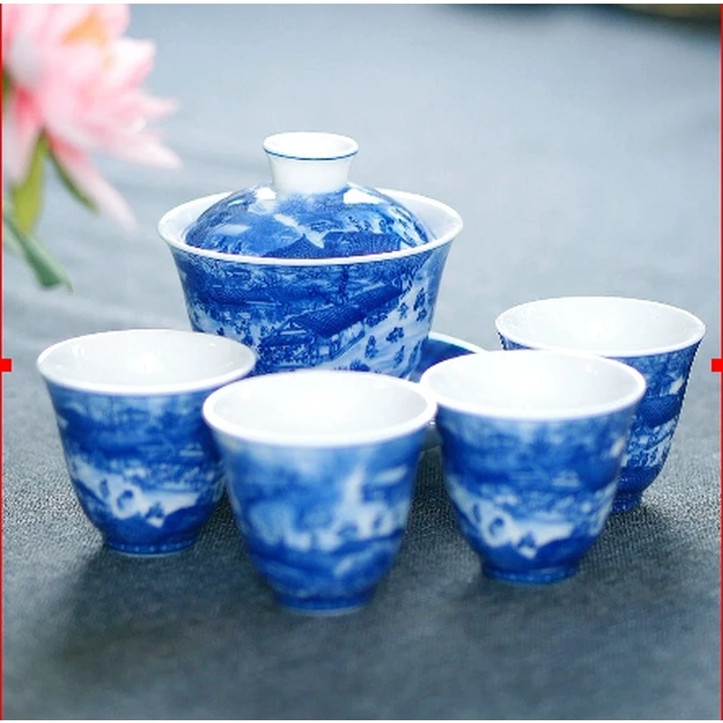 【非遗茶空间】青花瓷清明上河图盖碗套组DC-518 中式茶具茶器