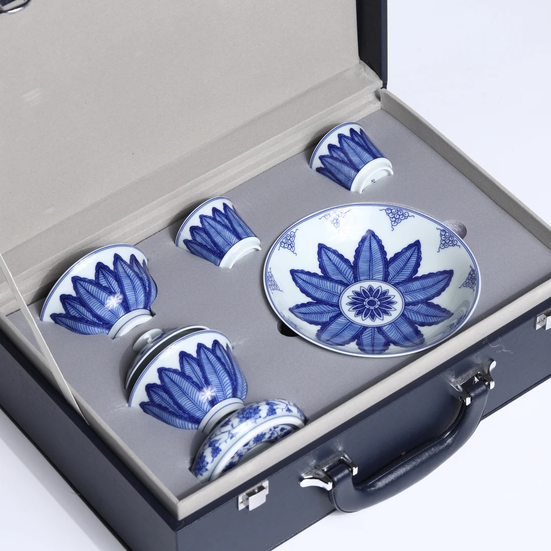 【非遗茶空间】景德镇产 大叶有成盖碗套组（礼盒装）  中式茶具茶器