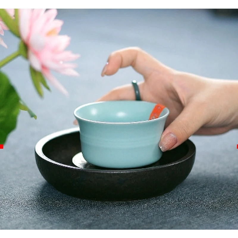 【非遗茶空间】元本道汝窑天青釉浮雕马蹄茗杯DC-519 中式茶具茶器