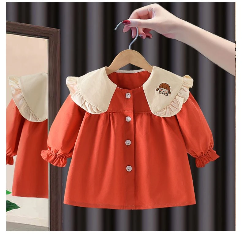 女童春秋时尚绣花荷叶边对门外套2025中小童新款