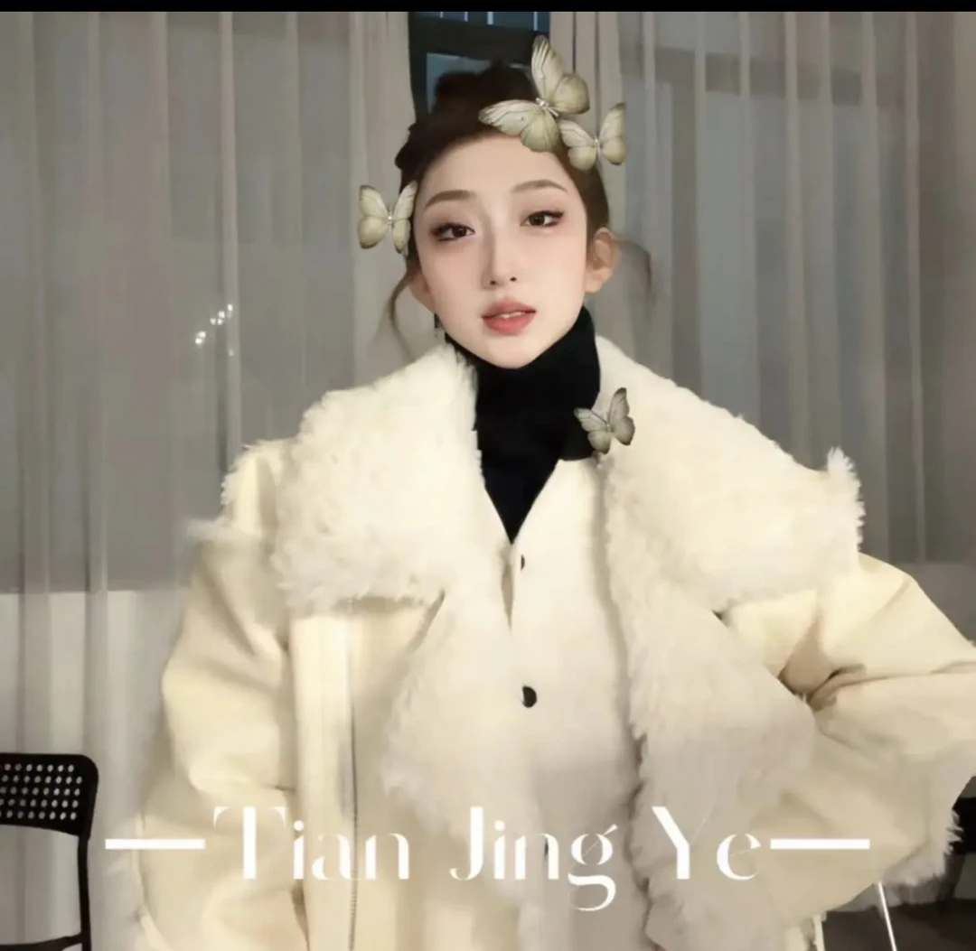 冬季洋气毛茸茸加绒机车服夹克潮