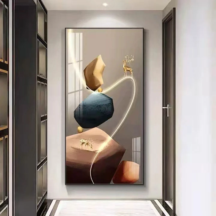 新中式简约大气带灯入户玄关画雪弗板无醛晶瓷装饰画立体墙壁挂画