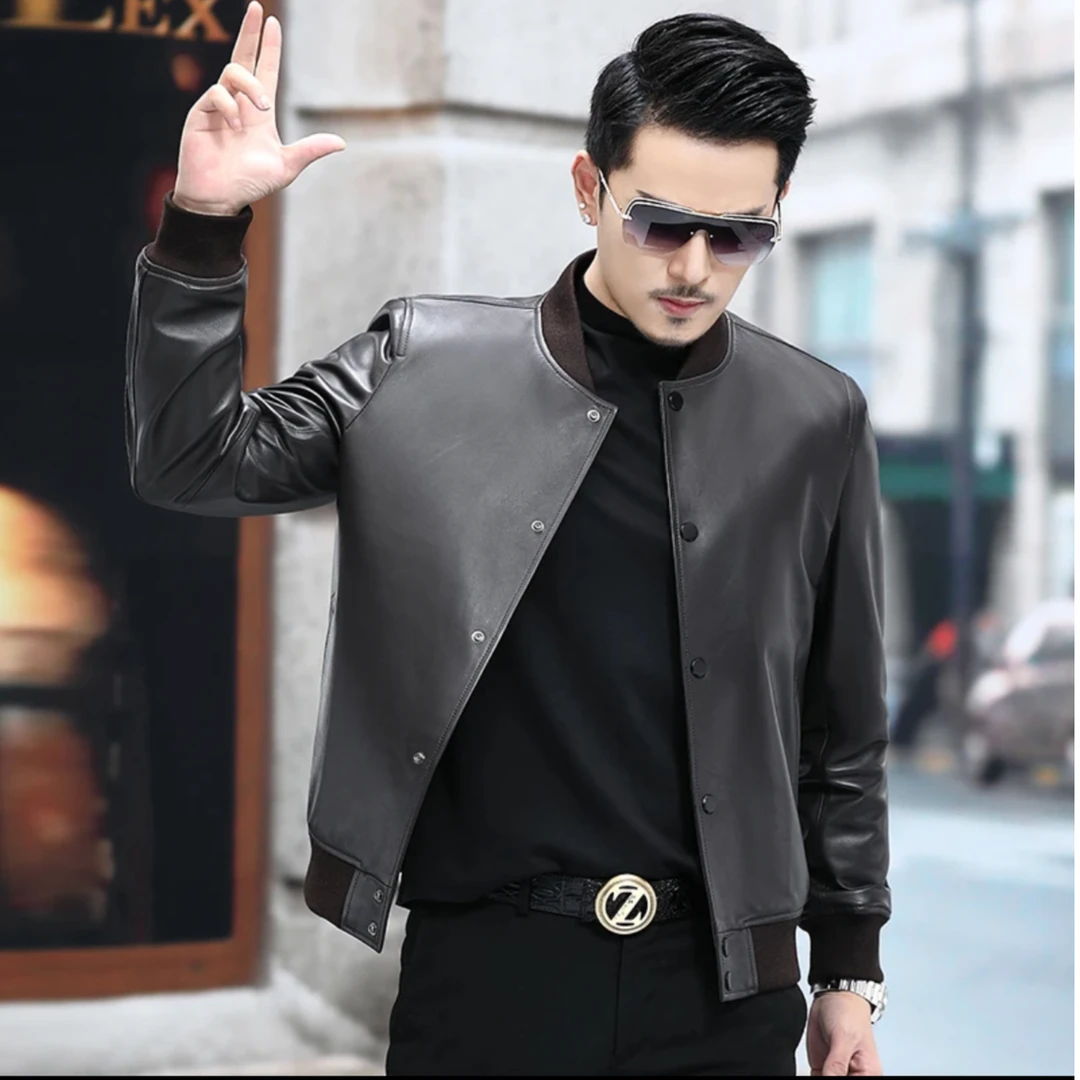 9808春秋海宁男士绵羊皮真皮皮衣休闲短款时尚皮夹克外套