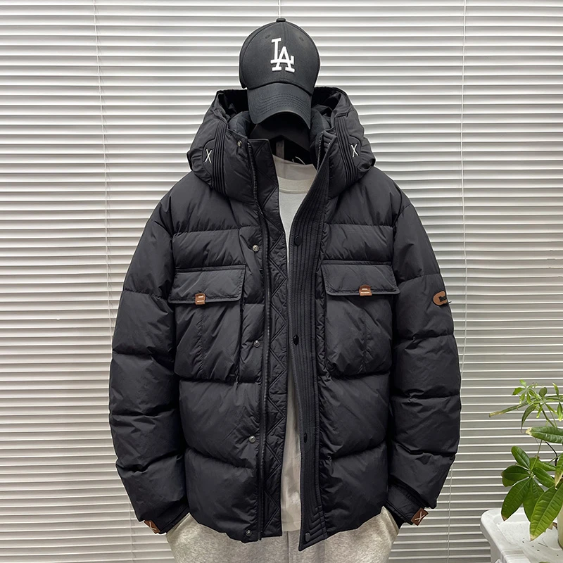 男士羽绒服短款2024年新款潮牌男生青少年夹克冬季男款连帽外套潮