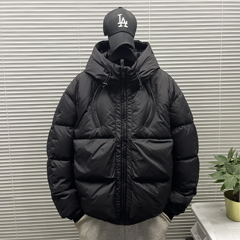 2024年冬季新款短版羽绒服男保暖连帽加厚休闲宽松加厚防寒外套男