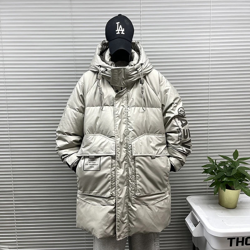 羽绒服男冬季2023新款潮牌中长版连帽高端帅气保暖加厚冬装男外套