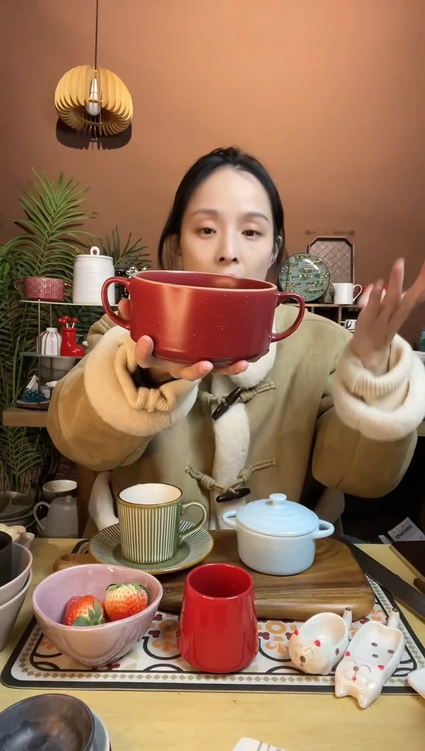 【闪购商品】瓷其他5寸红色麻点双耳碗微瑕凑满20发货