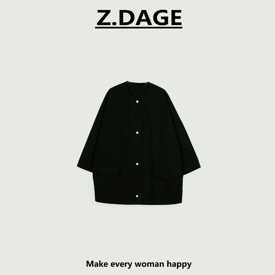 Z.DAGE“复古风“夏季休闲百搭潮流时尚黑色气质圆领长袖外套-3327