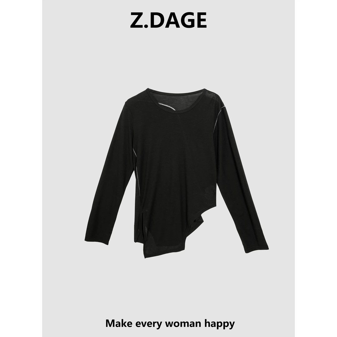 Z.DAGE 时尚百搭休闲不规则设计感舒适女款T恤-TB2110