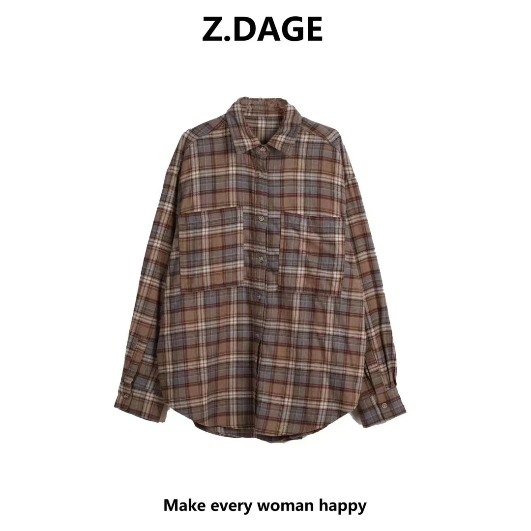 Z.DAGE【秋风落日】时尚日系韩版格子百搭经典格子衬衫-230713