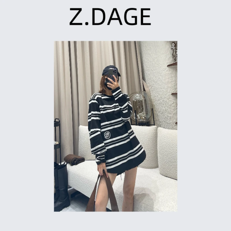 Z.DAGE“经典条纹”时尚百搭新款宽松显瘦百搭长袖T恤上衣女-C8138