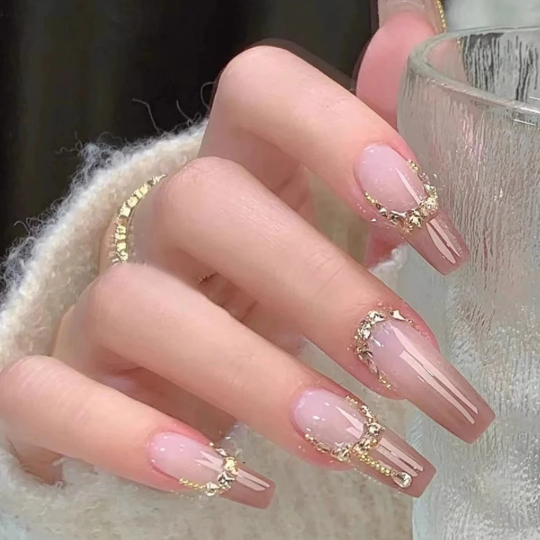 【咖色钻链渐变】纯手工穿戴甲指甲贴片高级感冰透爆闪气质定制美甲