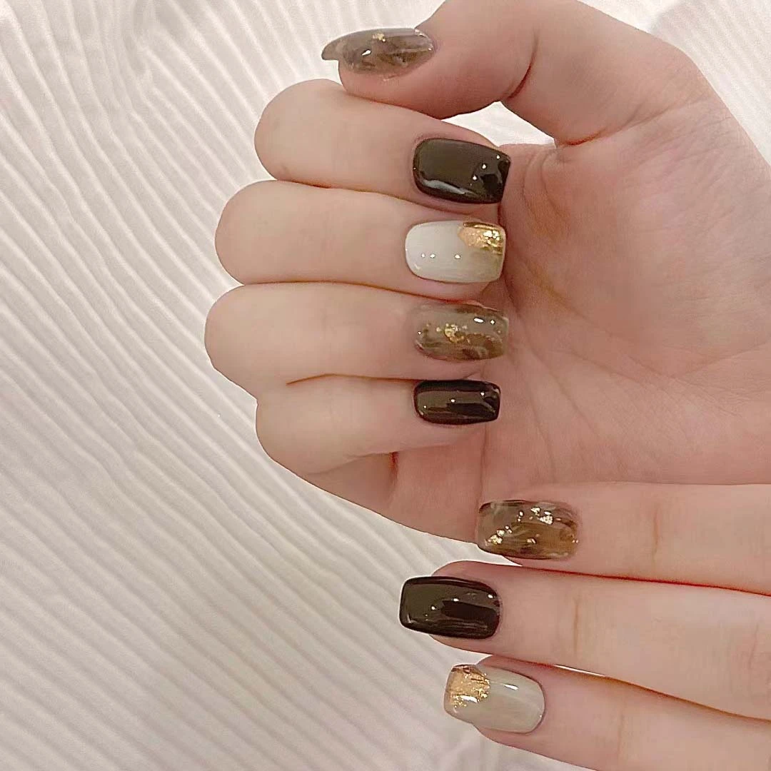 【日式琥珀魔镜粉】手工穿戴甲秋冬美拉德高级感小众美甲穿戴甲片