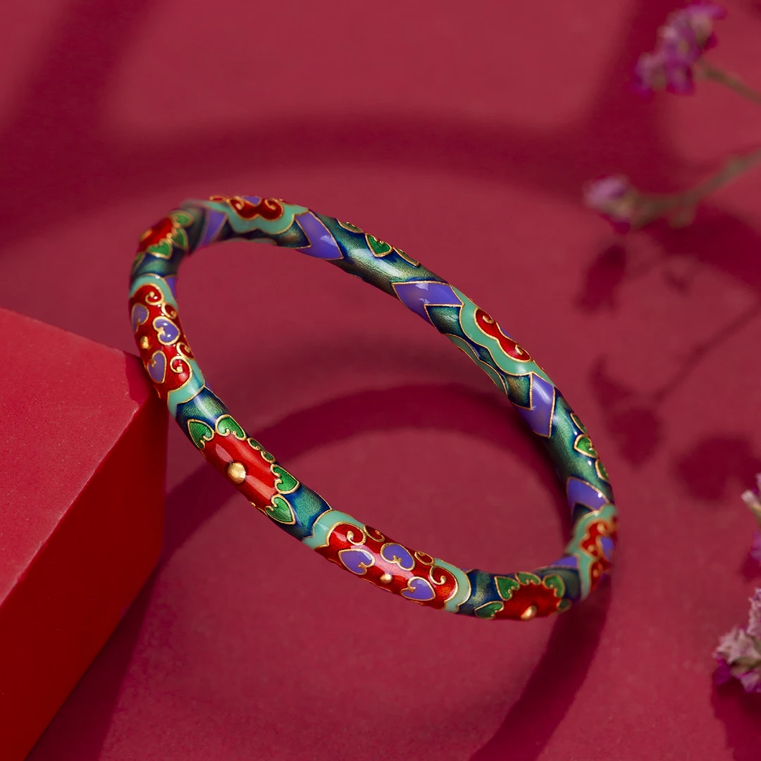 泰光银楼 足银珐琅手镯 阿海设计足银景泰蓝宋锦八方如意镯约43克