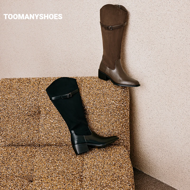 Toomanyshoes女鞋时髦打卡骑士时装长筒时尚圆头复古厚底高筒靴