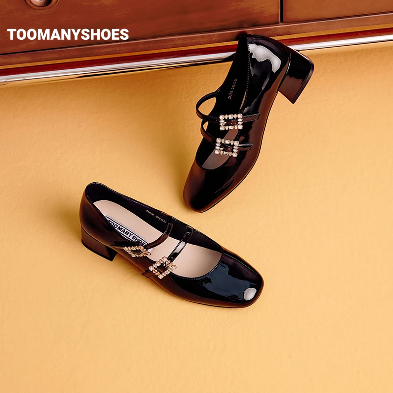 Toomanyshoes跳支舞吧粗高跟皮鞋双扣复古玛丽珍