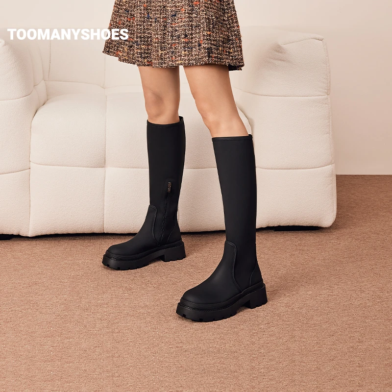 【爆款福利】Toomanyshoes浓郁冬日加绒高筒骑士靴小个子显瘦长靴