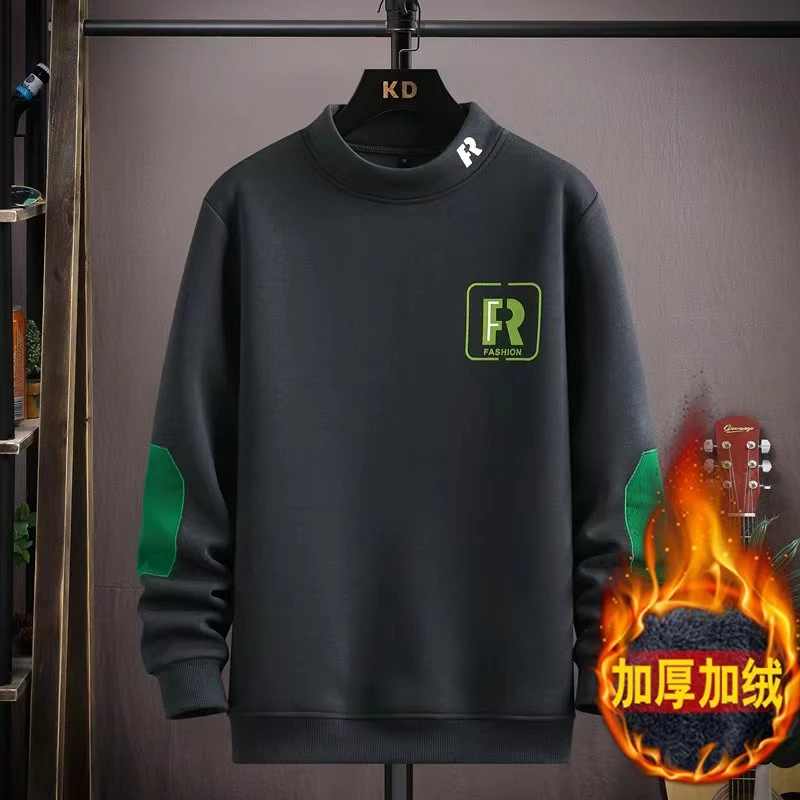 半高领卫衣加大加肥男装衣服2025秋冬字母上衣服加厚套头打底上衣