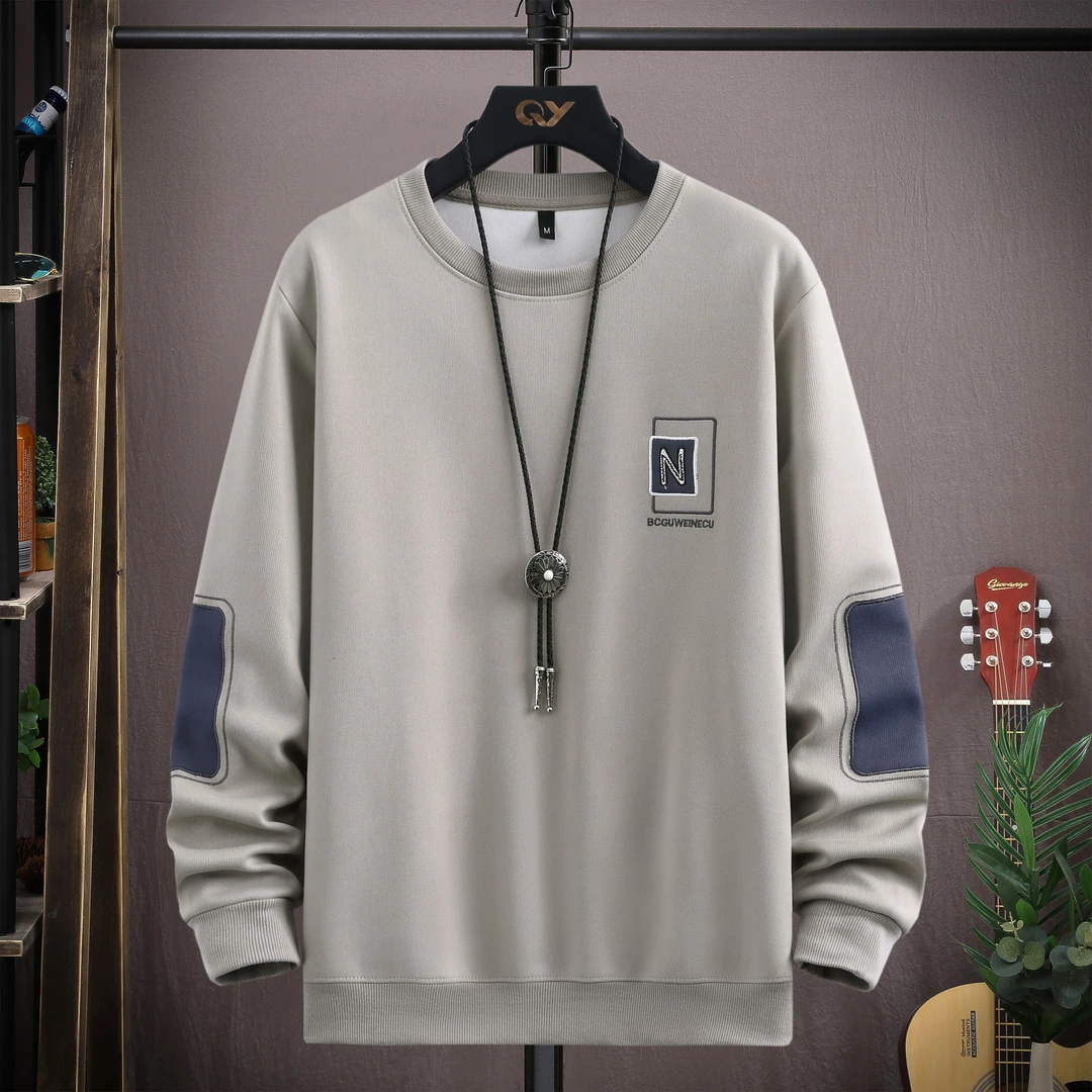 春秋2025刺绣卫衣男上衣打底衫长袖时尚休闲百搭宽松圆领韩版套头