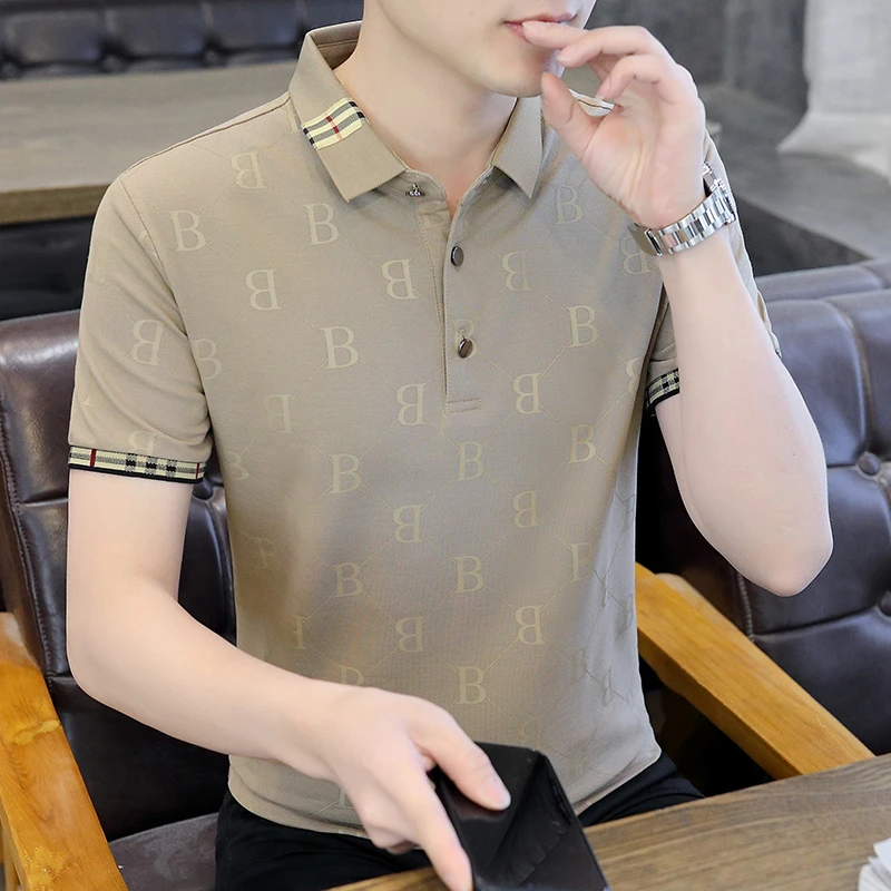 男士短袖休闲polo衫时尚潮流百搭男装上衣服2023寒冰帅气半袖翻领