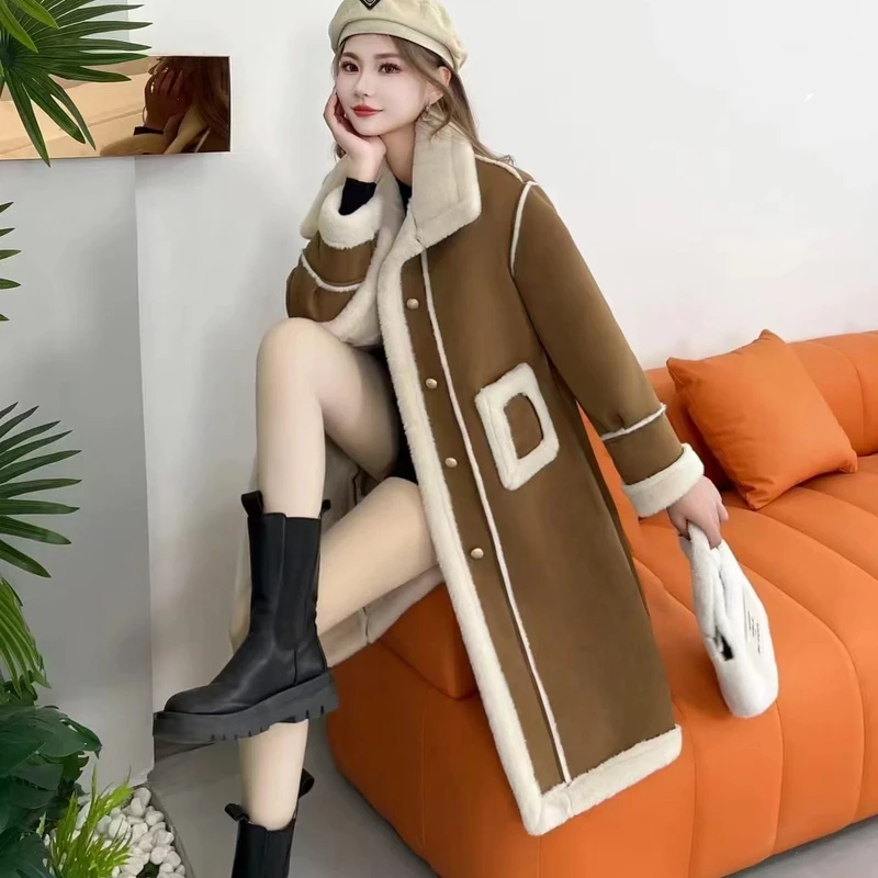 美拉德女2024冬季新款加厚爆款网红棉衣棉服时尚宽松拼接外套