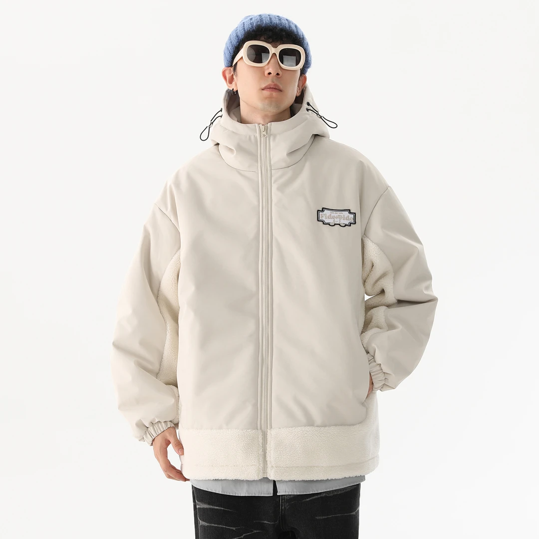 七喜字母Logo绣标纯色加绒加厚防风连帽棉服外套棉衣FDCCAW5132