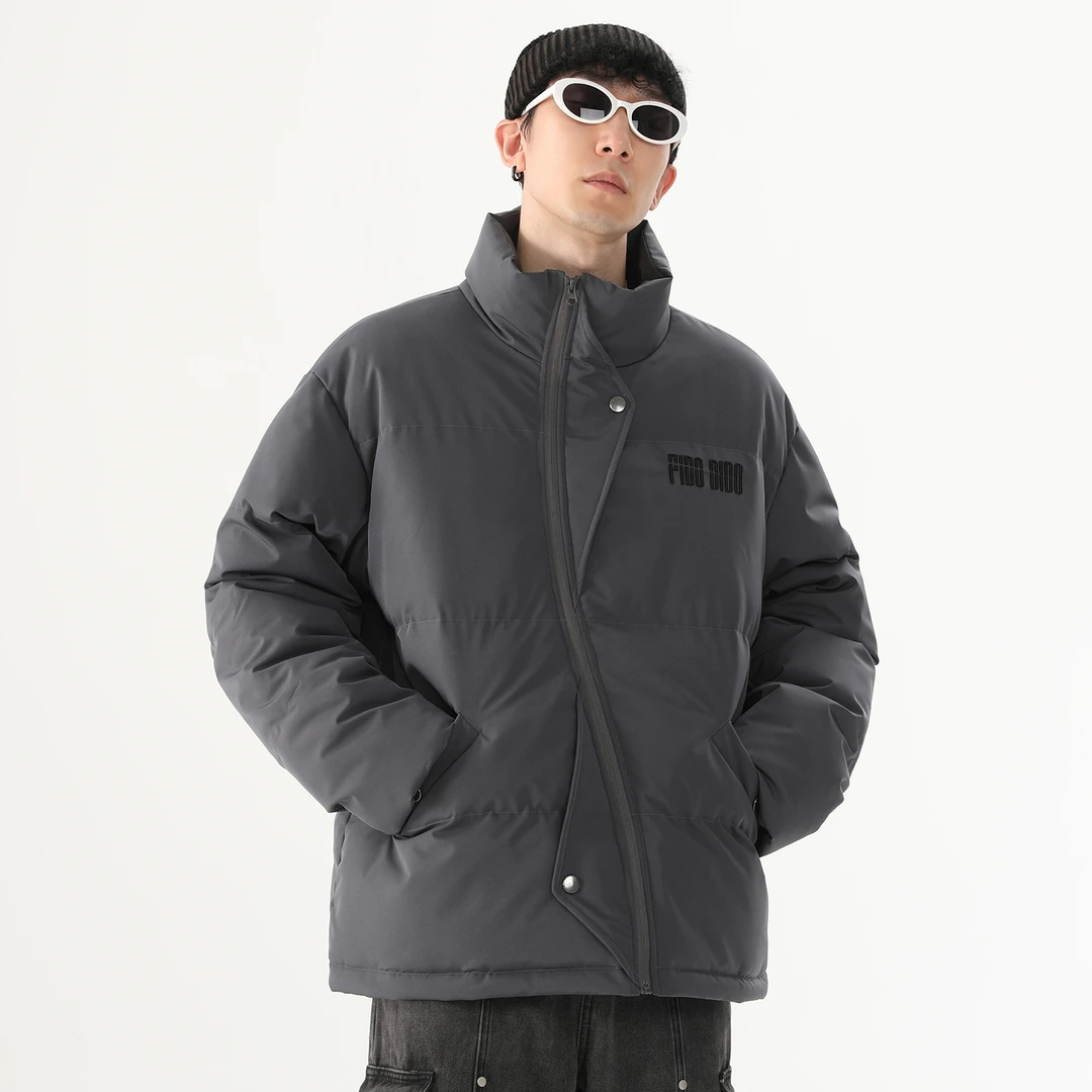 S拉链简约字母刺绣logo宽松保暖加绒加厚面包棉服外套FDCCAW5123