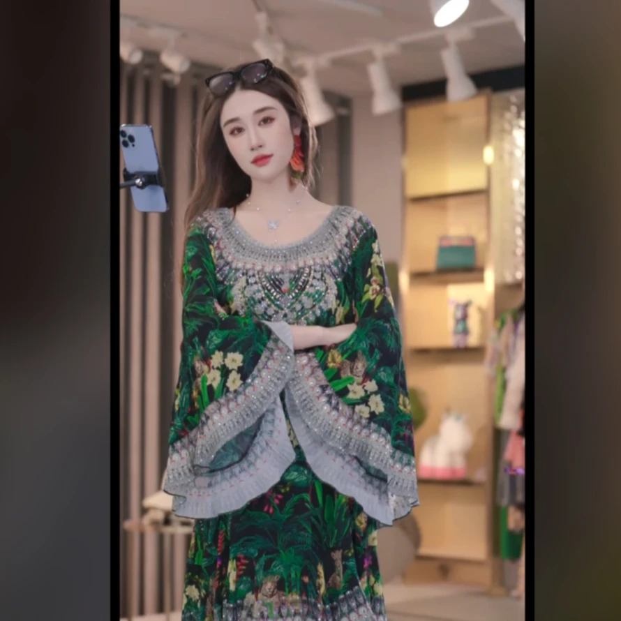 【乖瑶】洋气时尚重工气质重磅桑蚕丝春季夏季新款连衣裙 241165